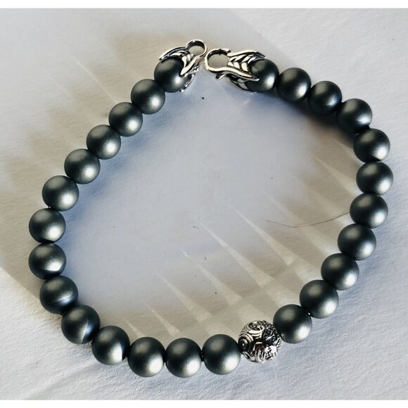 David Yurman Men's Spiritual Bead Bracelet Matte Hematite 8mm & Silver Wave 8.25 - Picture 4 of 7